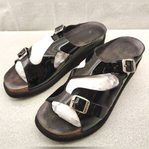 Mephisto Black Patent Strappy Wedge Heel Sandals Sz 9 Shoes